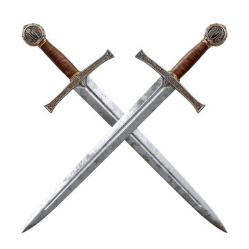 Crossed medieval swords on transparent background