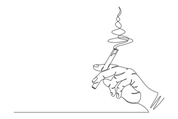 continuous line drawing of hand with cigarette vector illustration 1