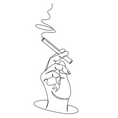 continuous line drawing of hand with cigarette vector illustration 4