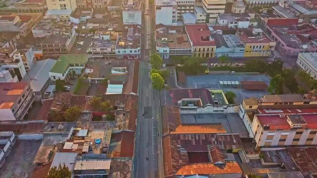 Aerial view of Guatemala City. Drone shot at sunset.