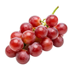 A fresh bunch of ripe red grapes with water droplets, isolated on transparent background