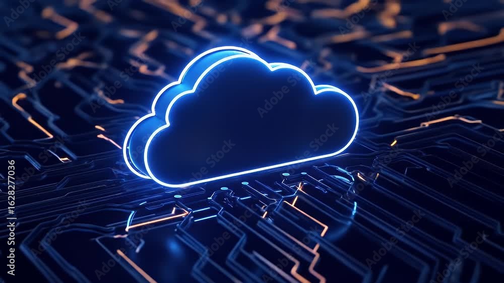 Aufkleber glowing cloud data storage on circuit board; digital future background