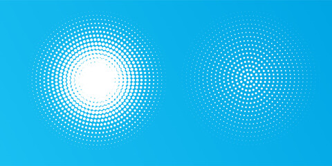 Halftone dots on a blue background. Blank layout in comic pop art style.