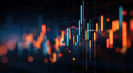 Obraz premium Financial data display with vibrant charts. Blurred city lights