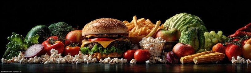 A mix of healthy and unhealthy food items