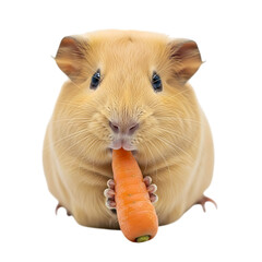 Cute guinea pig eating a fresh carrot isolated on transparent background