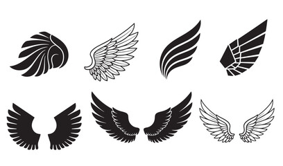 Obraz premium Various wing designs in vector format showcasing angel feather bird flight illustration symbols