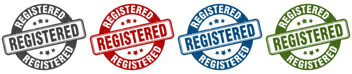 registered stamp. registered round stamp set isolated on white background