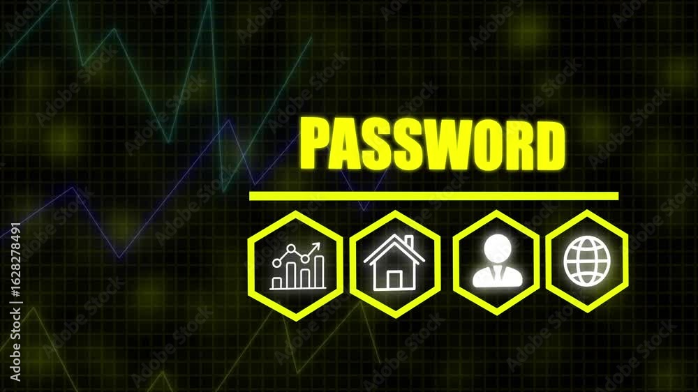 Poster password business concept on a flashing computer monitor with moving graphs and data. histogram busi