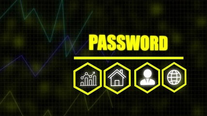 Password business concept on a flashing computer monitor with moving graphs and data. histogram business graph Statistic and data, information infographic on digital technology strategy background. - Powered by Adobe