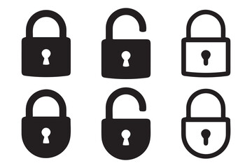 Set of Padlock Icons. Locked and Unlocked Variations for Security, Privacy & Access Control.