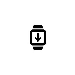 Smartwatch with down arrow icon on screen showing download status or data transfer interface
