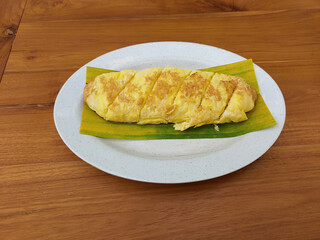 Egg Roll Omelette or Telur dadar gulung or Tamagoyaki or Japaneses egg roll. Gyeran Mari or Korean Rolled Omelette. fried egg