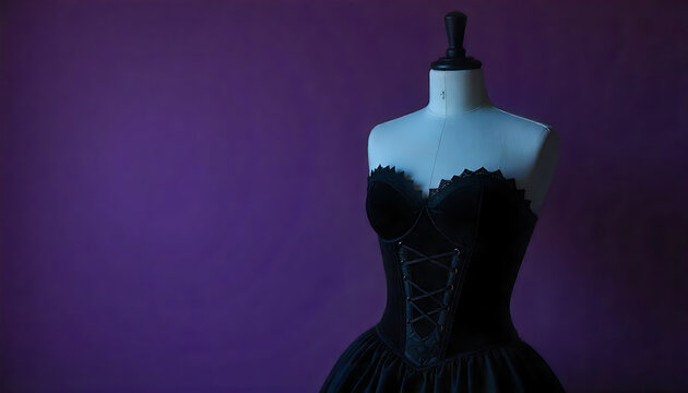 A dramatic black strapless dress with a fitted bodice and a velvet texture, with a high slit, embodying elegance and allure for formal events. 4K HD image.