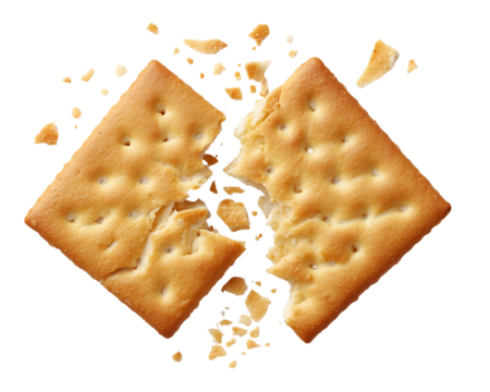 Cracked golden cracker with crumbs