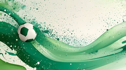 Minimalist soccer template design with ball and field, green background vector presentation for sports event or cup festival illustration.