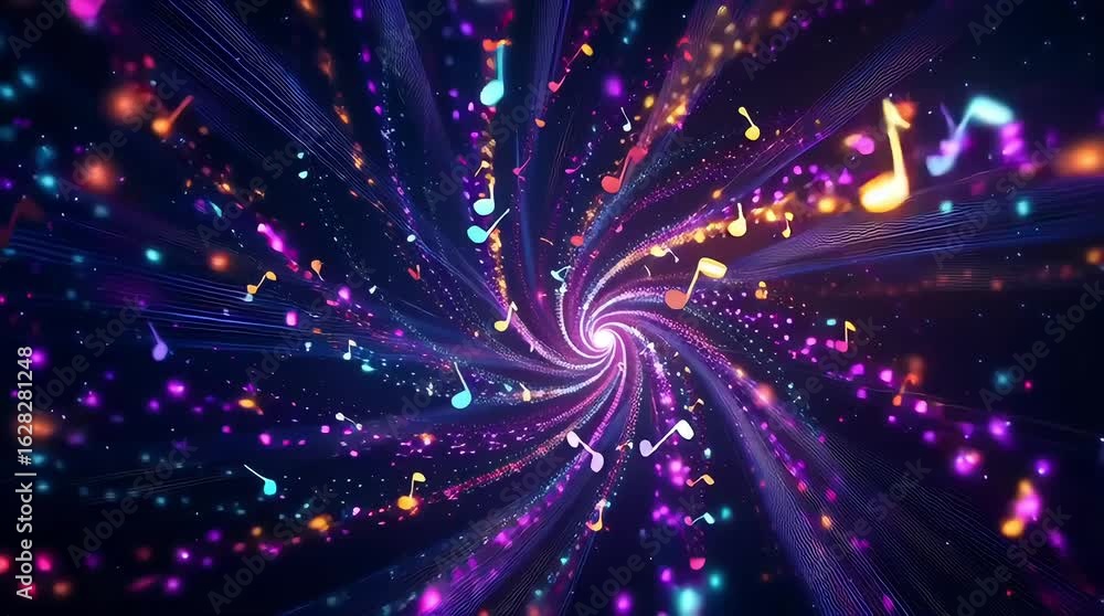 Poster a spiral of colorful notes is shown in the image. the notes are scattered throughout the spiral, wit