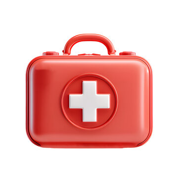 First Aid Kit Medical Bag with White Cross 3d icons in  plastic style  isolated on a transparent  background