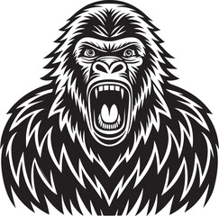 Obraz premium Roaring Gorilla Head Silhouette on White Background