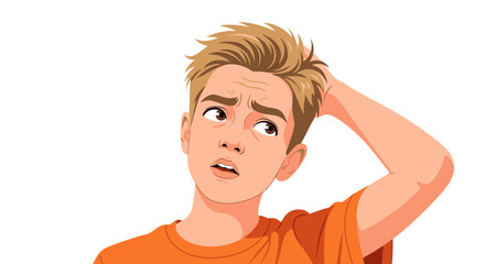 Confused teen scratches head, seeking answers to life's complex questions now