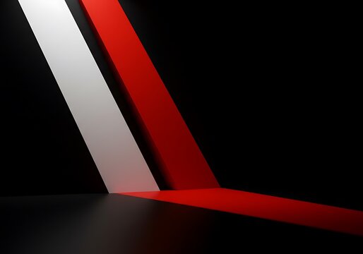 Diagonal red and white light beams on dark background