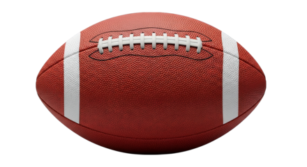 A textured red football with white stripes and laces is set against a dark, minimalist background.