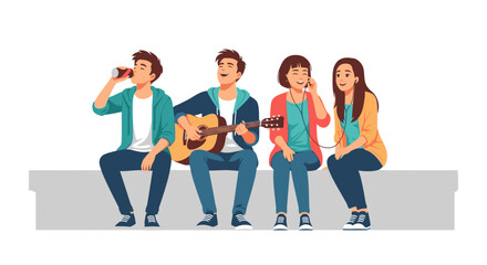 Obraz premium Enjoying music and drinks together friends smiling and laughing good times shared