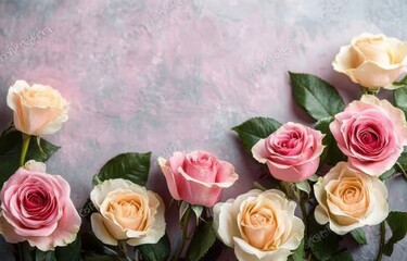 Greeting card for Valentine- wedding day- pink roses background with space for texts