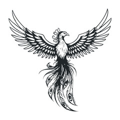 Obraz premium Majestic phoenix rising from ashes artistic representation digital art vibrant colors dynamic perspective. Vector illustration