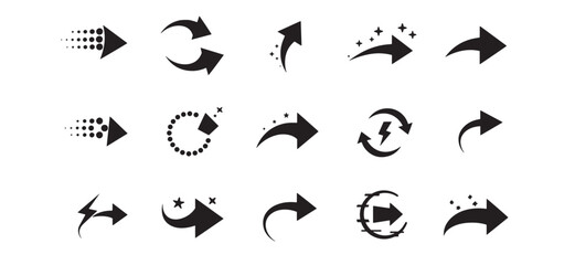 Collection of modern black arrow icons and symbols for web navigation and graphic design