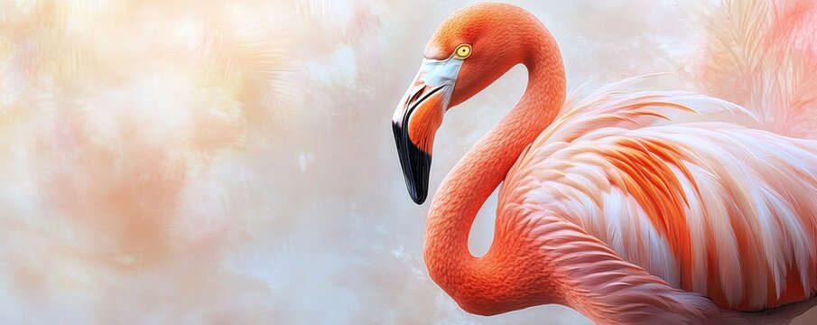 A vibrant flamingo displaying its beautiful pink and orange plumage - Powered by Adobe