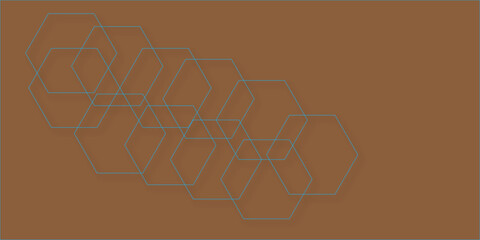 Abstract brown background with hexagons.  Abstract blue hexagon or digital technology background. Vector abstract graphic design banner pattern presentation background web template.