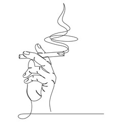 continuous line drawing of hand with cigarette vector illustration