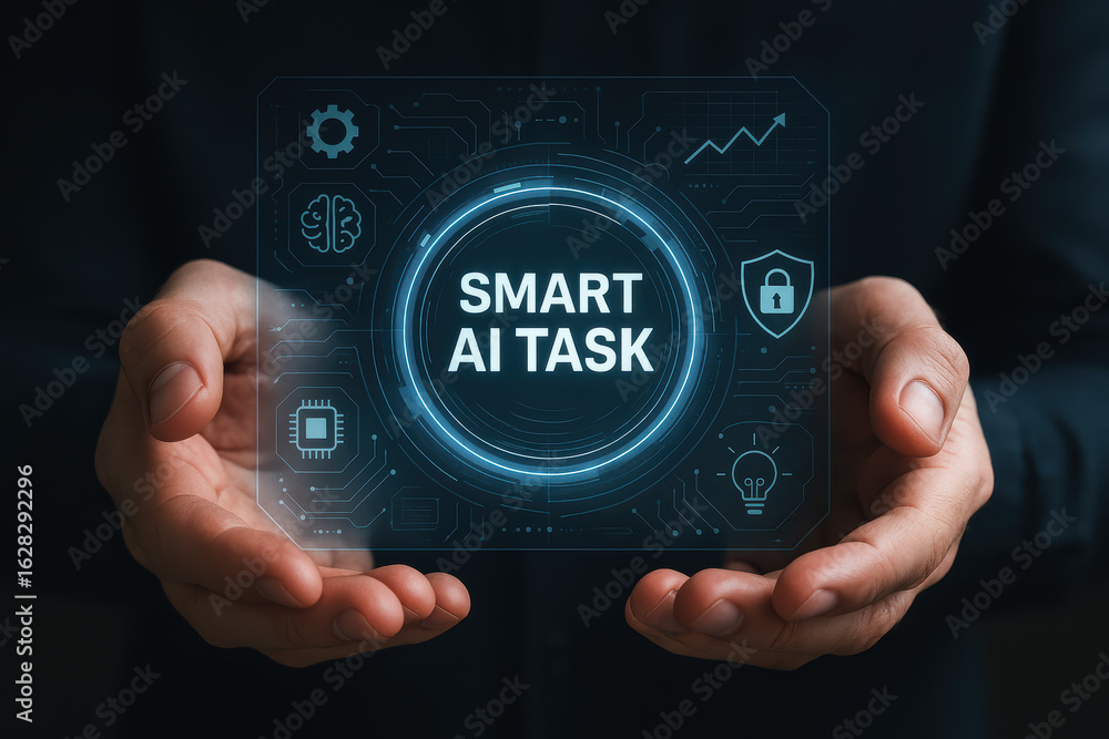 Poster smart ai task technology and innovation provide powerful protection and concepts for futuristic syst