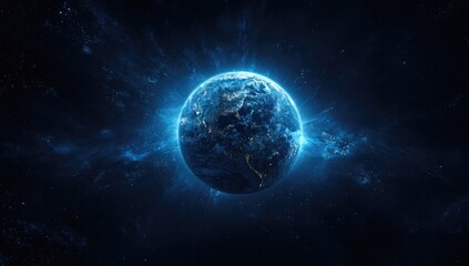 Fototapeta premium Earth, bathed in ethereal blue light, surrounded by cosmic energy