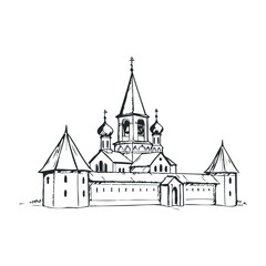 Fototapeta premium Exploring historic architecture a hand-drawn illustration of a timeless church building. Vector illustration
