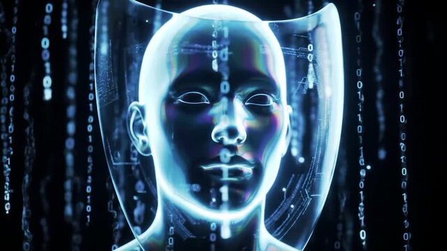 Digital face portrait with binary code overlay