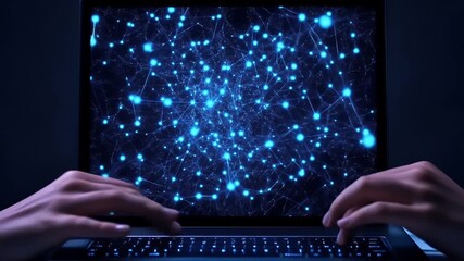 Nighttime network data analysis on laptop - Powered by Adobe