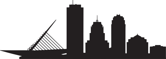 Naklejka premium Milwaukee Cityscape Silhouette A Detailed Urban Skyline Against Transparent Background for Design
