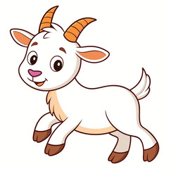 Cute cartoon kid goat on white background