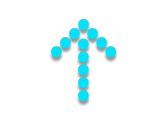 Bright turquoise arrow shape created with round dots, symbolizing direction and movement in a minimalistic design setting