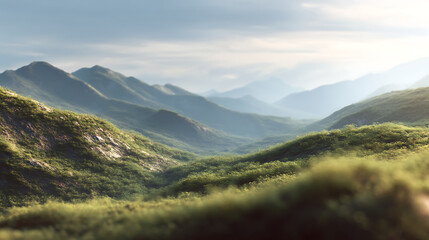 Fototapeta premium Scenic mountain landscape with rolling green hills and a peaceful valley