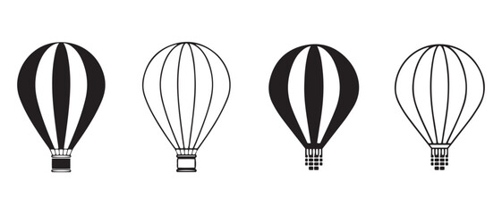 Set of 4 Hot Air Balloon Vector Illustrations. Black & White Decorative Designs.