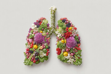 human Lungs formed by Fresh Vegetables, white background