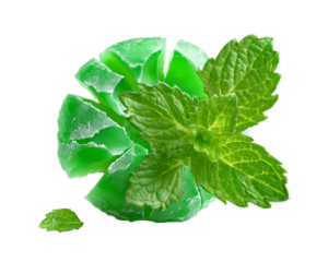 Green candy with mint leaves still life
