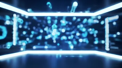 Abstract background shows neon lines framing glowing blurred shapes and light artifacts - Powered by Adobe