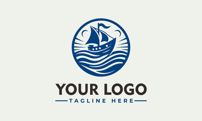 A stylized logo featuring a sailing ship navigating tranquil waves within a circular design, with a modern, clean layout.