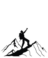 A mountain climber reaching the top. Conception of winner, success, and leadership