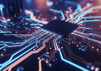 Futuristic Microchip on a Glowing Circuit Board
