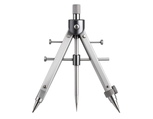  Metal Geometry Compass with Sharp Point and Pencil Holder, Front View, Isolated on Transparent Background PNG